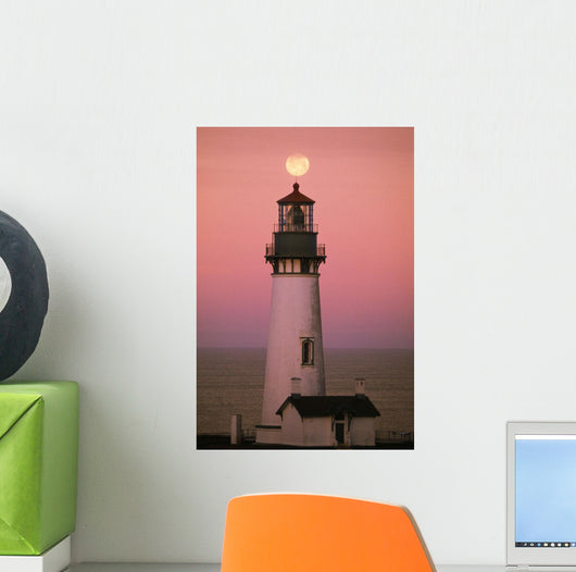 Full Moon Over Yaquina Head Light Wall Mural