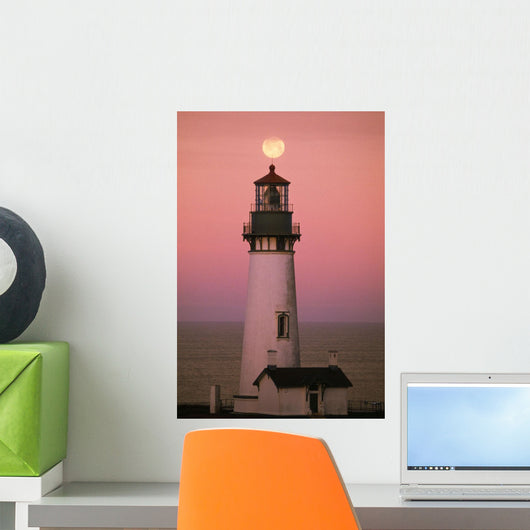 Full Moon Over Yaquina Head Light Wall Mural