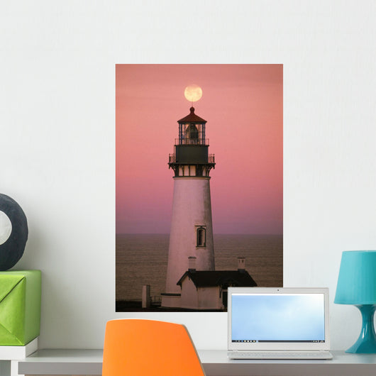 Full Moon Over Yaquina Head Light Wall Mural