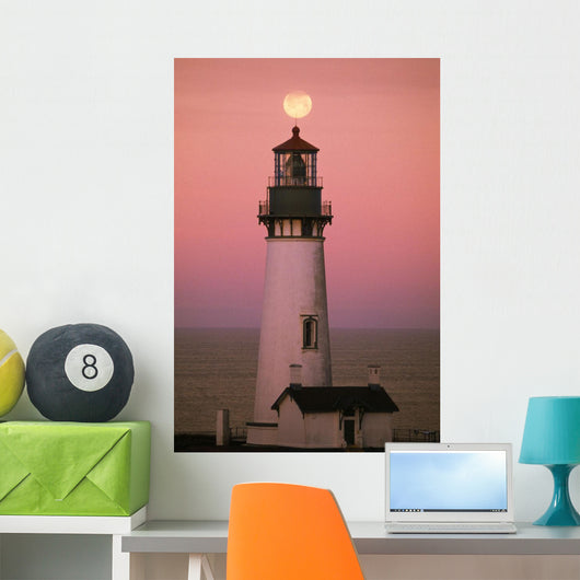 Full Moon Over Yaquina Head Light Wall Mural