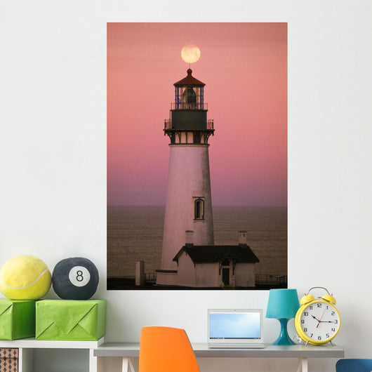 Full Moon Over Yaquina Head Light Wall Mural