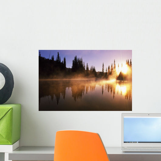 Sunbeams Through Mist On Lake Wall Mural