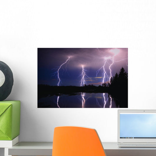 Lightning Storm Over A Lake Wall Mural
