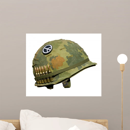 US Vietnam War Helmet - Peace Button Wall Decal