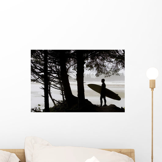 Silhouette Of A Surfer Looking Out To The Water Wall Mural