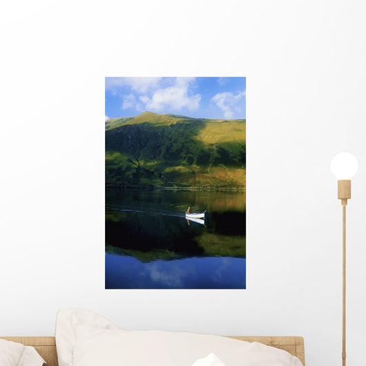 High Angle View Of A Person Boating In A Lake Wall Mural