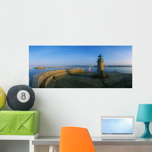 Light House At A Harbor, County Dublin, Republic Of Ireland Wall Mural