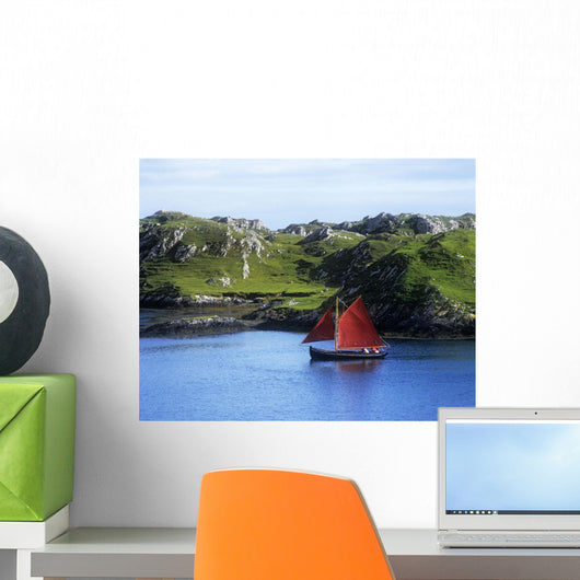 Boat In The Sea, Galway Hooker, County Galway, Republic Of Ireland Wall Mural