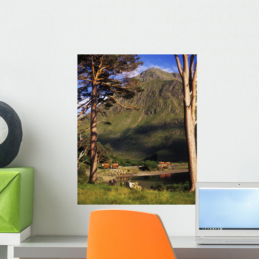 Mobile Homes At A Lakeside In Front Of A Mountain Wall Mural