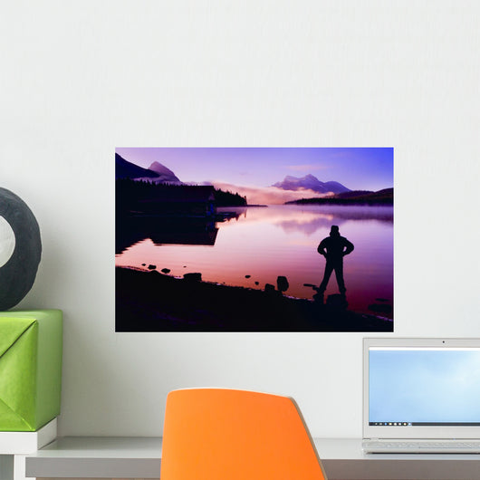 Silhouette Of A Man At A Mountain Lake Wall Mural