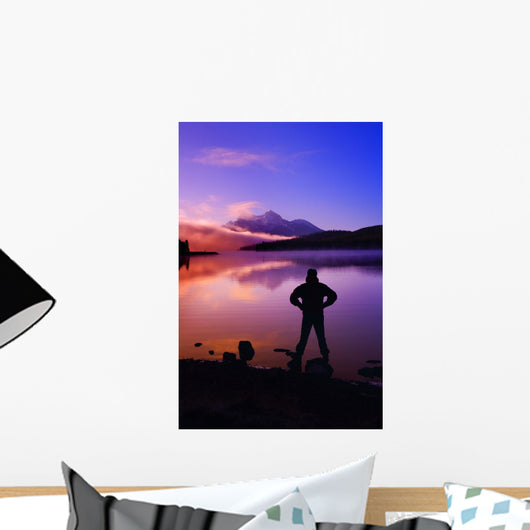 Silhouette Of A Man At A Mountain Lake Wall Mural