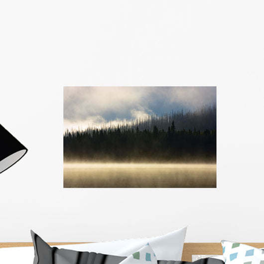 Foggy Mountain Lake At Sunrise Wall Mural