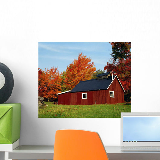 Sugar House With Fall Trees Wall Mural