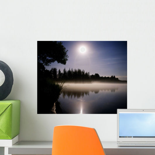 Moonlight On Misty Lake Wall Mural