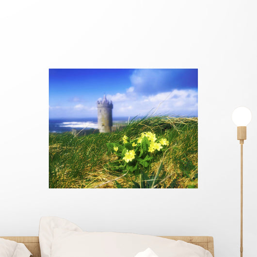Primrose Flower In Foreground, Doonagore Castle Wall Mural