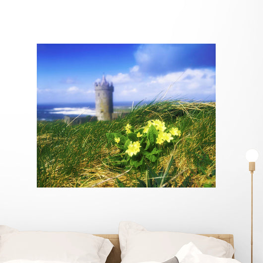 Primrose Flower In Foreground, Doonagore Castle Wall Mural
