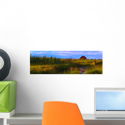 Summer Shot Of Old Shack By Creek, St Albert, Alberta, Canada Wall Mural