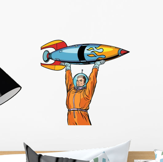 Astronaut and Vintage Rocket Wall Decal