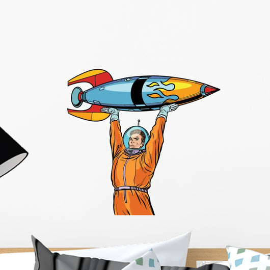 Astronaut and Vintage Rocket Wall Decal