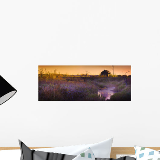 Abandoned Shack At Sunset Near A Creek Wall Mural