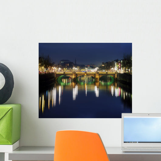River Liffey At Night, O'connell Street Bridge, Dublin, Ireland Wall Mural