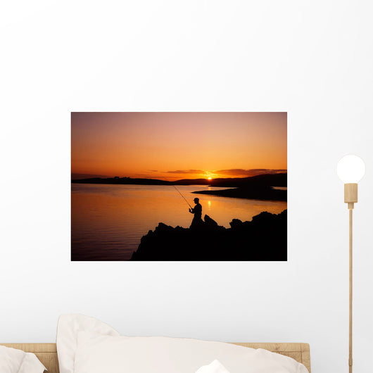 Angler At Sunset, Roaring Water Bay, Co Cork, Ireland Wall Mural