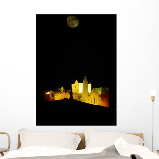 Moon Over Rock Of Cashel, Co Tipperary, Ireland Wall Mural