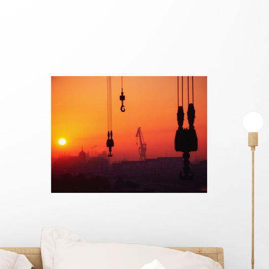 Cranes At Sunset Wall Mural