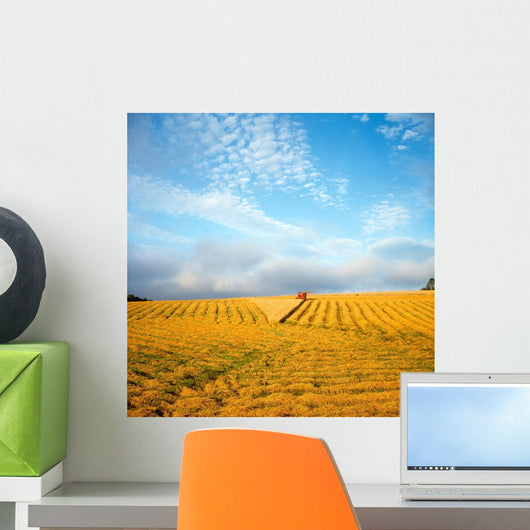 Combine Harvesting A Wheat Field Wall Mural