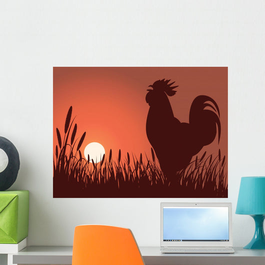 rooster greeting sunrise Wall Mural