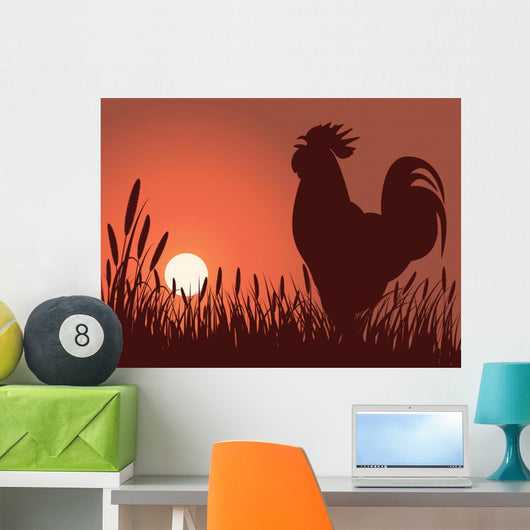 rooster greeting sunrise Wall Mural