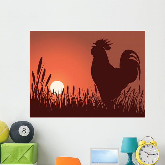 rooster greeting sunrise Wall Mural