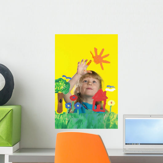 Girl Painting On Glass Wall Mural