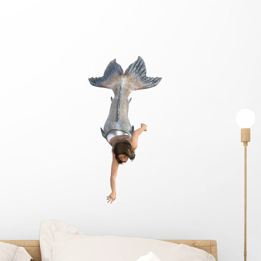 Swimming Silver Tailed Mermaid Wall Decal
