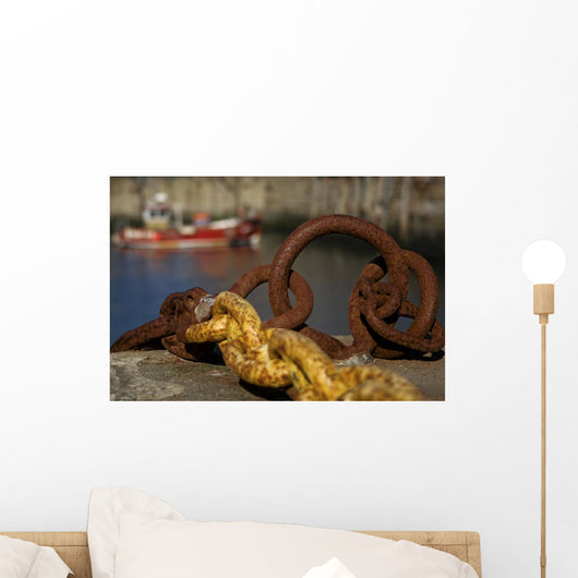 Harbour With Mooring And Fishing Boat Wall Mural