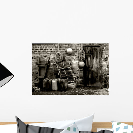 Fishing Hut And Supplies Wall Mural