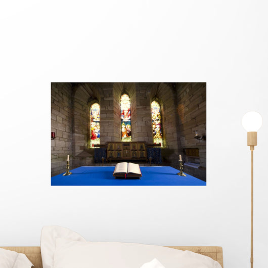 Church And Open Bible, Holy Island, Bewick, England Wall Mural