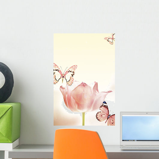 Butterflies And Tulips Wall Mural