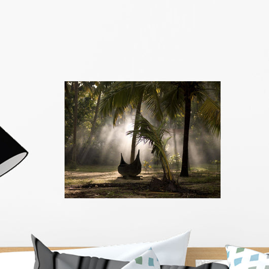 Canoe Under Palm Trees In Kerala, India Wall Mural
