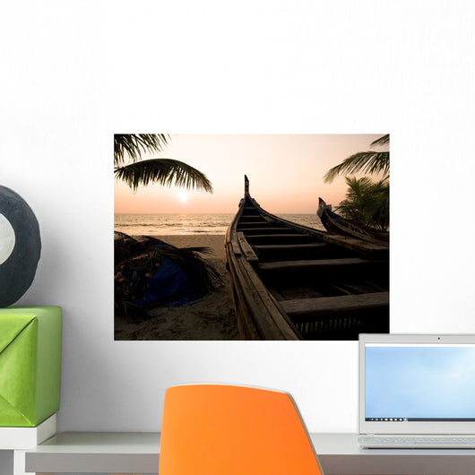 Two Canoes On The Beach At The Arabian Sea, Kerala, India Wall Mural