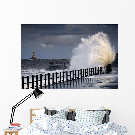 Waves Crashing, Sunderland, Tyne And Wear, England Wall Mural
