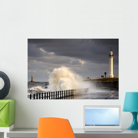Waves Crashing, Sunderland, Tyne And Wear, England Wall Mural