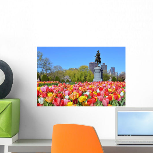 Boston Public Garden Tulips and Washington Statue Wall Decal