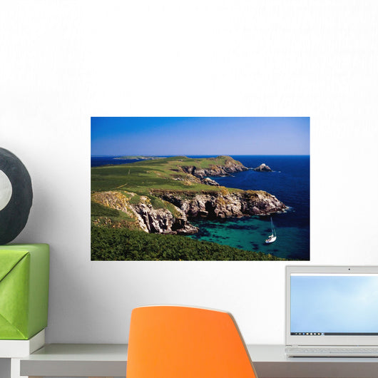 Coastal Cliffs And Seascape With Boat Wall Mural