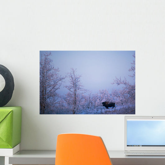 Buffalo In Snowy Woods Wall Mural