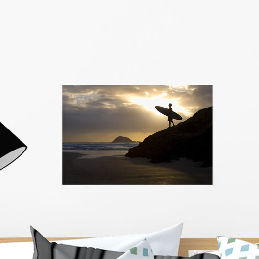 A Surfer On Muriwai Beach New Zealand Wall Mural