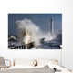 Waves Crashing By Lighthouse At Sunderland Wall Mural