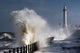 Waves Crashing By Lighthouse At Sunderland Wall Mural
