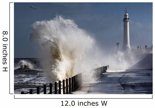 Waves Crashing By Lighthouse At Sunderland Wall Mural
