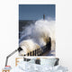 Waves Crashing By Lighthouse At Sunderland Wall Mural